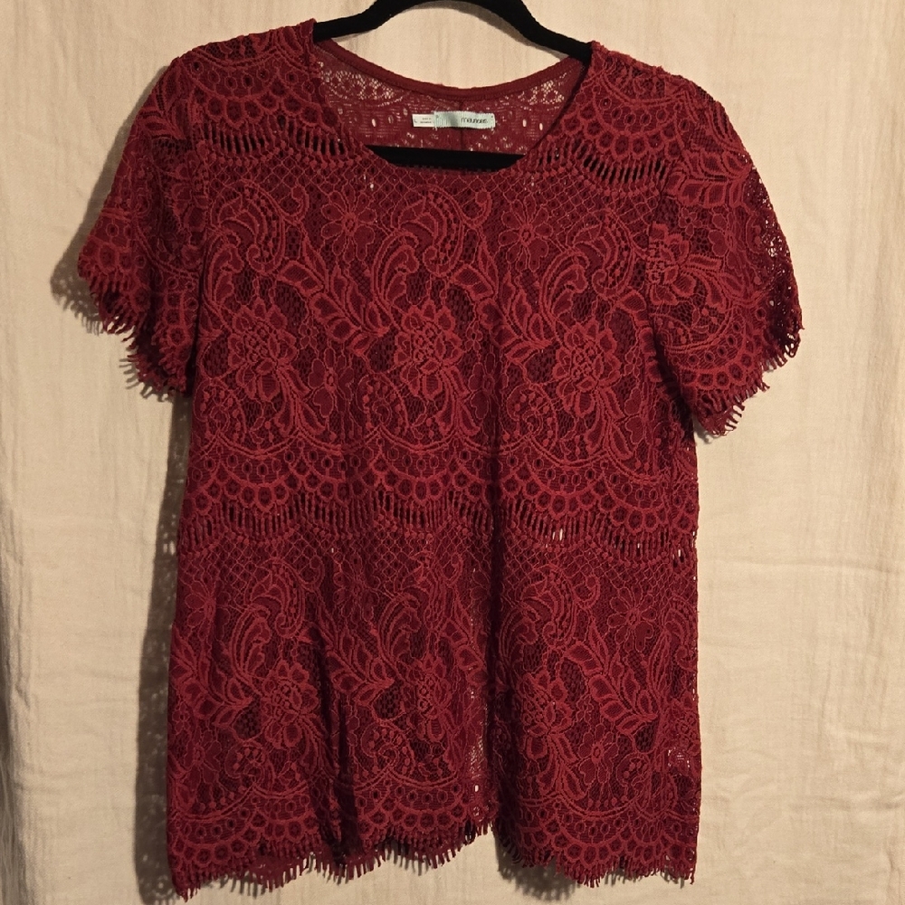 Maurices Women's Red Lace Short-Sleeve Blouse